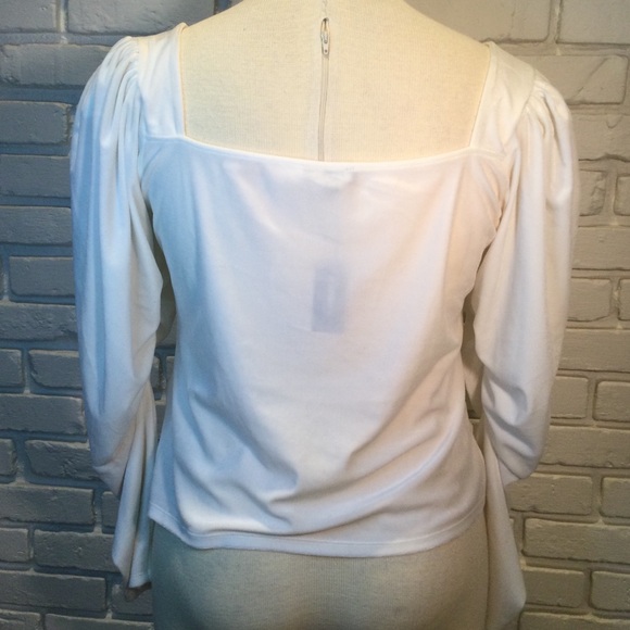 Express size XL White Velour Top Long Puff Shoulder Sleeve Ruched Front NWT - Picture 5 of 6